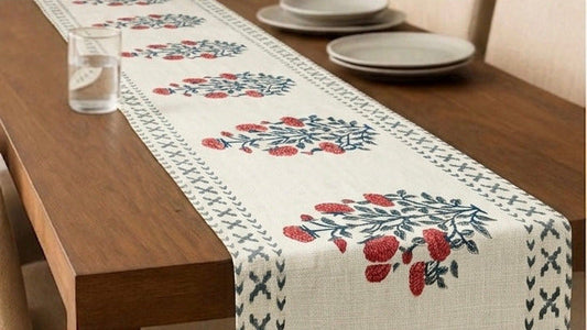 Hand block printed table runners made from premium Jute and hand block printed by the traditional artisans of Jaipur Rajasthan.